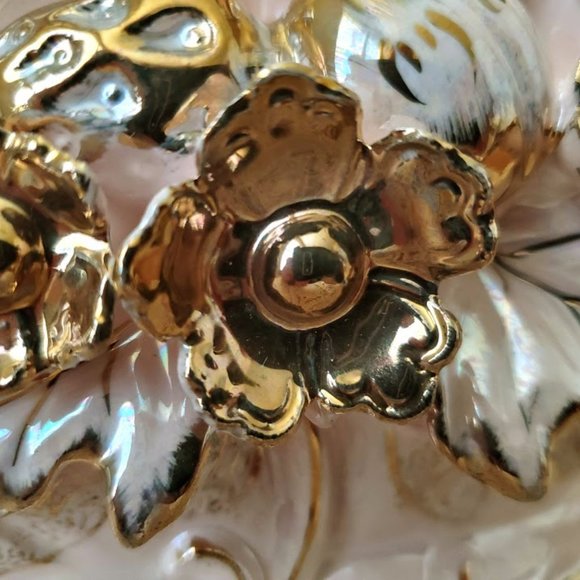 Vintage MCM Betson Pottery Hand Painted Planter & Taper Candle Holders Pink/Gold - Picture 9 of 16